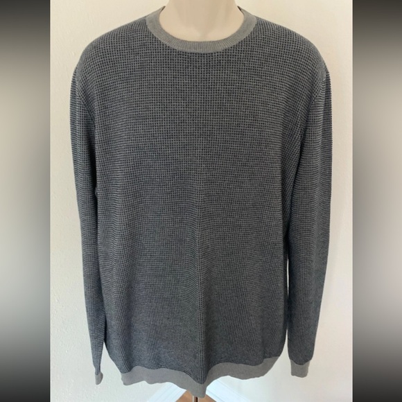 HUGO BOSS Mens Slim Fit Gray/Navy Round Neck Wool Sweater Top Blouse Size XXL